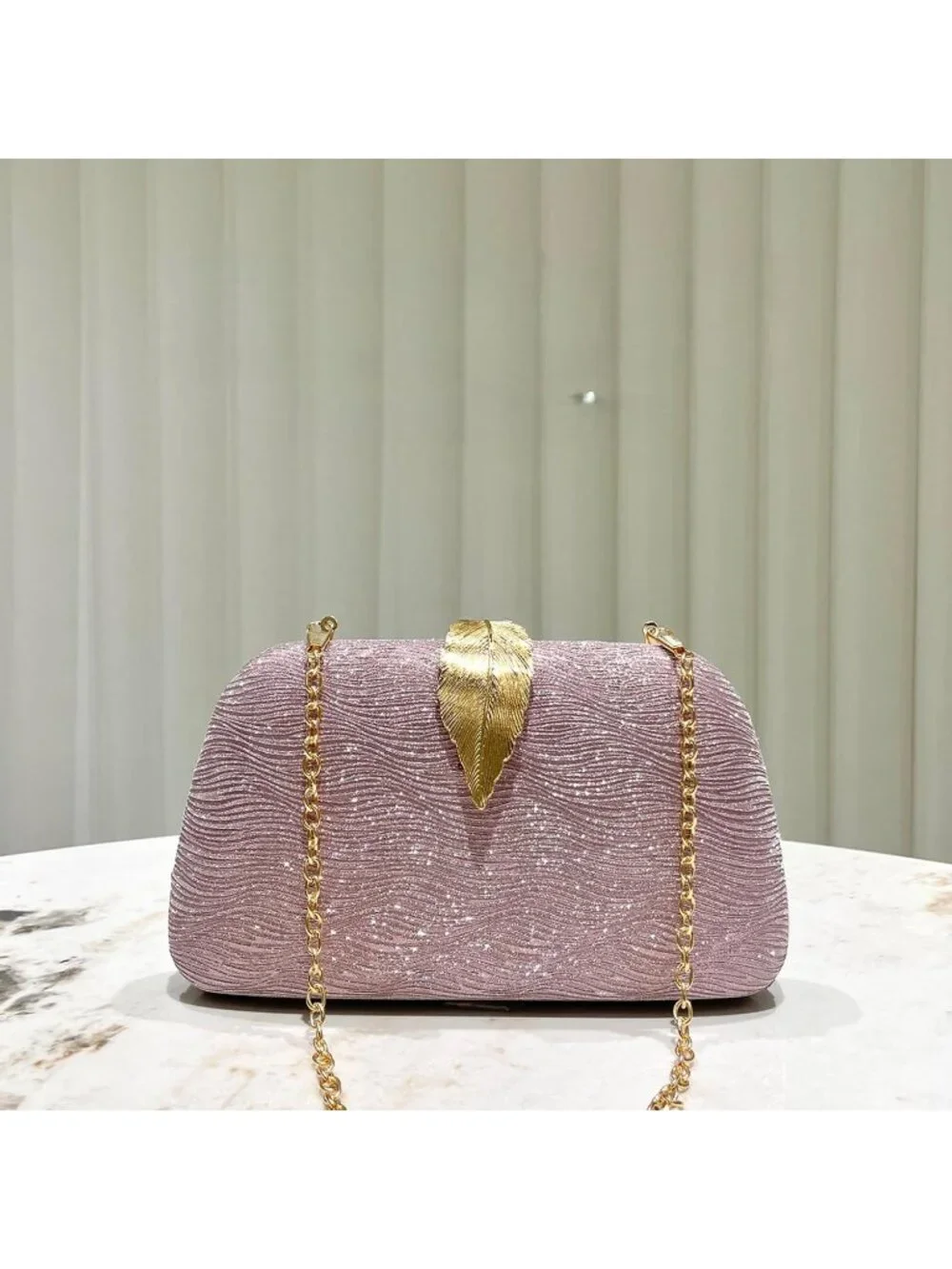 👜Women's Pink Banquet Bag Dinner Elegant Clutch With Metallic Leaves Clasp